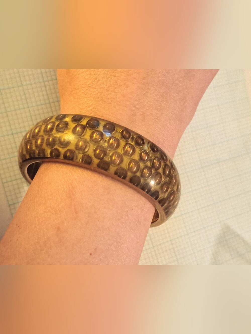 Two's Company Olive Gold Tone Resin Patterned Bangle Bracelet